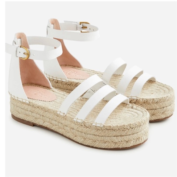 J.Crew Leather Gladiator Espadrille Platform Sandals White Size 7.5 - Picture 1 of 6